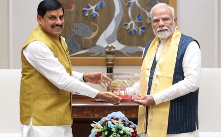 नई दिल्ली में यशस्वी प्रधानमंत्री श्री नरेन्द्र मोदी  जी से माननीय मुख्यमंत्री डॉ मोहन यादव जी ने भेंट की