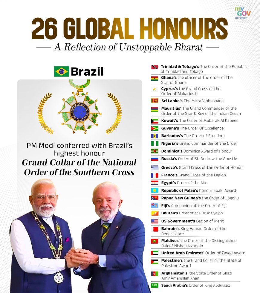 भारत की वैश्विक यात्रा में प्रधानमंत्री नरेंद्र मोदीजी को 26वाँ अंतर्राष्ट्रीय सम्मान मिला।