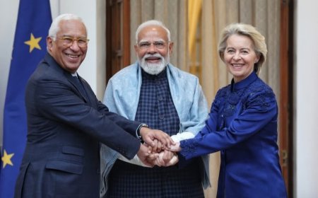 *यूरोपीय परिषद के अध्यक्ष एंटोनियो कोस्टा और यूरोपीय आयोग की अध्यक्ष उर्सुला वॉन डेर लेयेन के साथ ऐतिहासिक भारत-यूरोपीय संघ मुक्त व्यापार समझौते के संपन्न हुआ।*